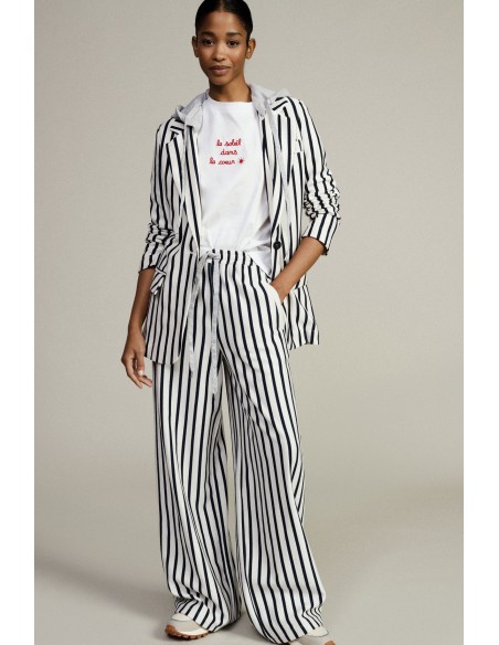 Pantalon palazzo rayé taille haute avec cordon de serrage Dixie
