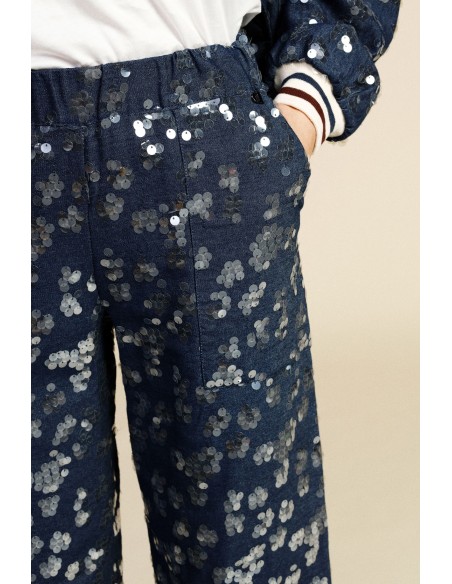 Pantalon palazzo fantaisie à sequins taille haute Dixie