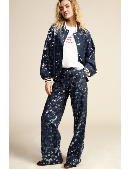 Pantalon palazzo fantaisie à sequins taille haute Dixie