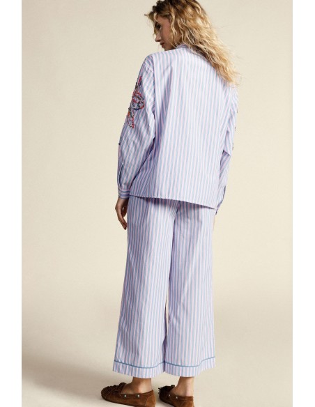 Pantalon palazzo rayé à broderie florale Dixie