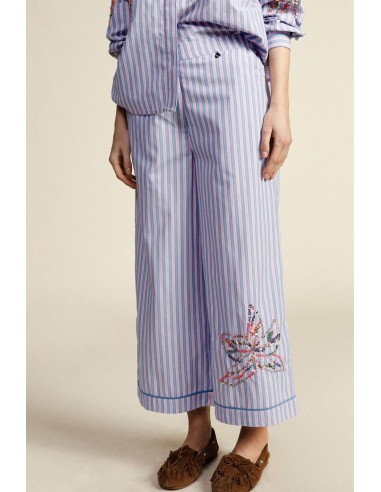 Pantalon palazzo rayé à broderie florale Dixie
