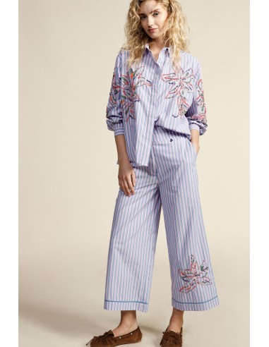 Pantalon palazzo rayé à broderie florale Dixie