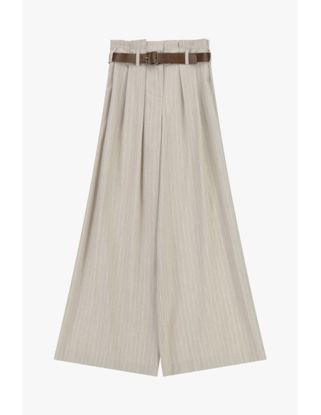 Pantalon palazzo rayé avec ceinture et taille haute Dixie