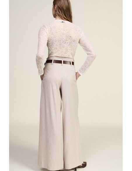 Pantalon palazzo rayé avec ceinture et taille haute Dixie