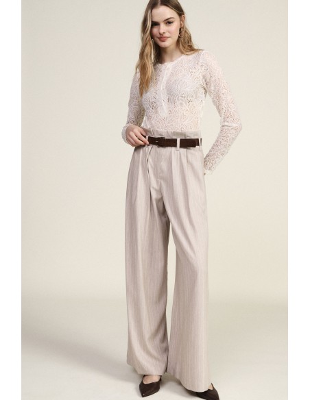 Pantalon palazzo rayé avec ceinture et taille haute Dixie