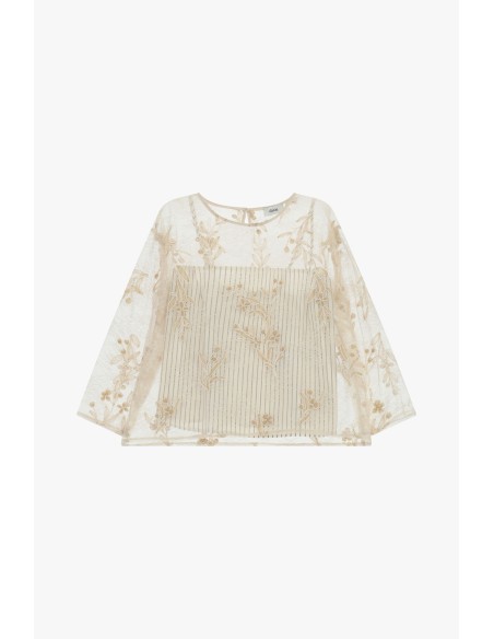 Top avec broderie florale et manches 3/4 Dixie