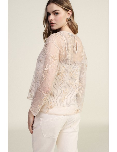 Top avec broderie florale et manches 3/4 Dixie