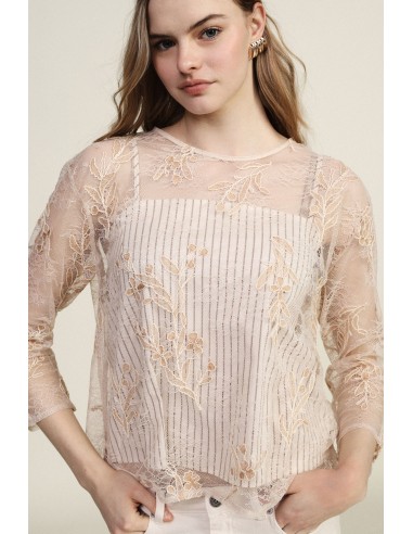 Top avec broderie florale et manches 3/4 Dixie