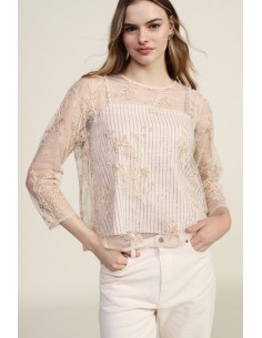Top avec broderie florale et manches 3/4 Dixie