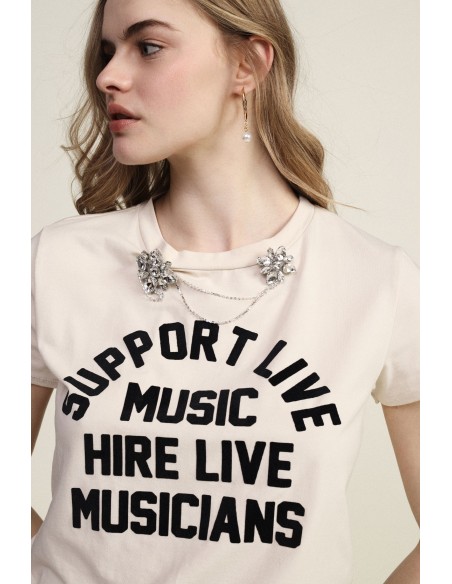 T-shirt met print aan de voorkant en juweelapplicaties Dixie