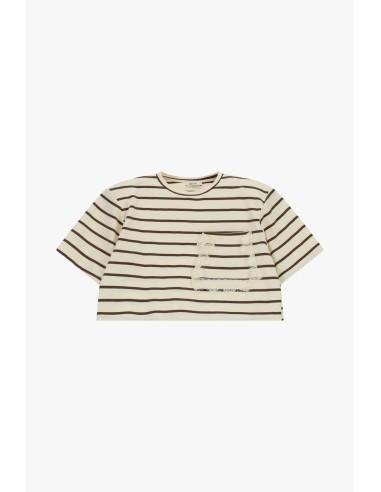T-shirt court à rayures avec poche et franges Dixie