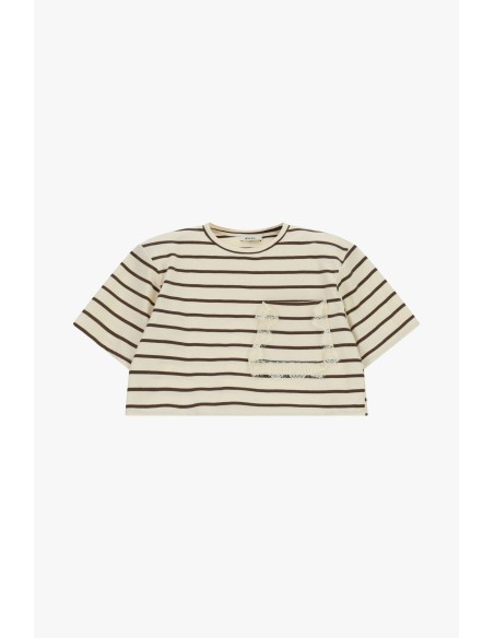 T-shirt court à rayures avec poche et franges Dixie