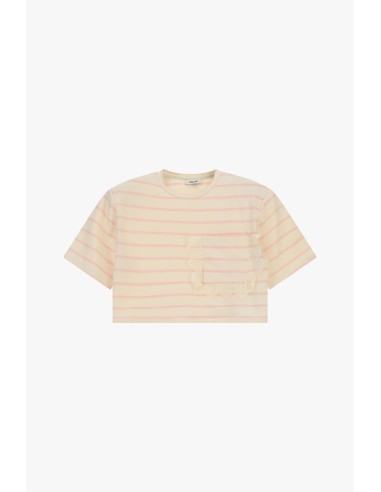 T-shirt court à rayures avec poche et franges Dixie