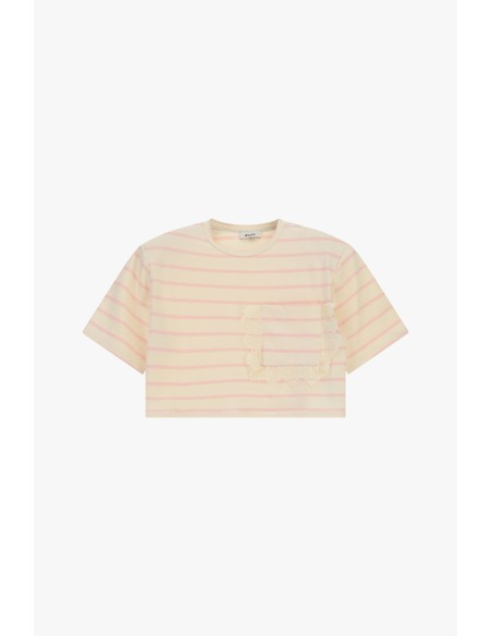 T-shirt court à rayures avec poche et franges Dixie