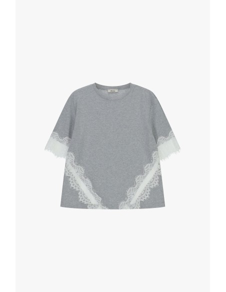 Dixie - T-shirt à manches courtes avec empiècement en dentelle