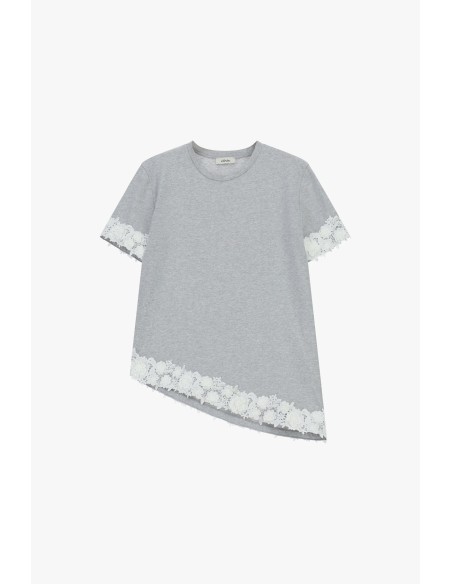 Dixie T-shirt met korte mouwen, asymmetrische zoom en kant