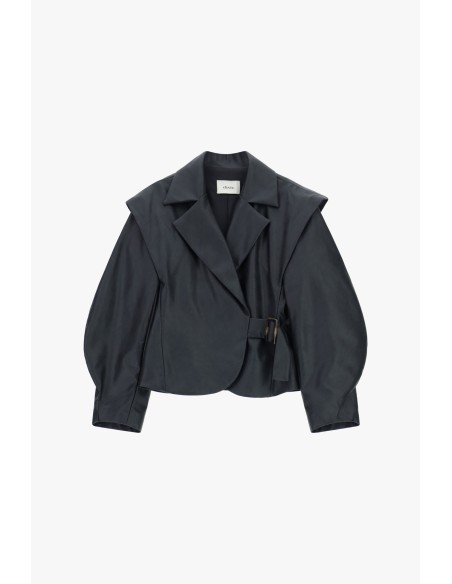 Veste en faux cuir avec épaules structurées et ceinture Dixie