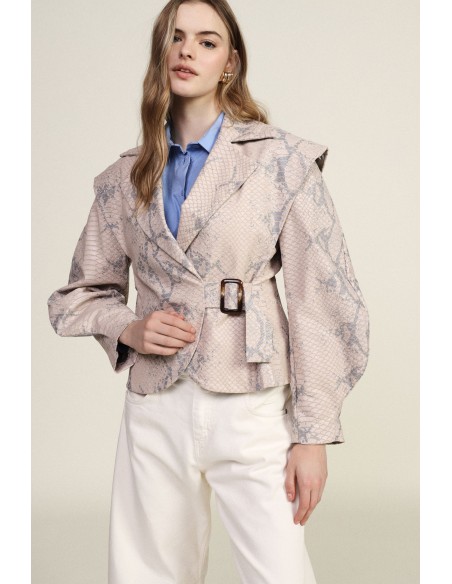 Lerenlook jas met slangenprint en gesp Dixie